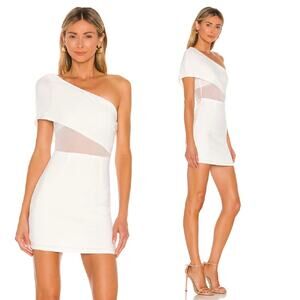 Superdown Danielle Mini Dress White‎ Asymmetrical Shoulder Mesh Sz XS